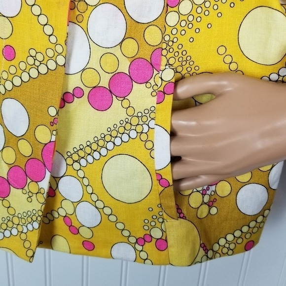 ITW Linen Retro Style Print One Button Swing Blazer Jacket Size 2 Short Sleeve - Picture 4 of 16